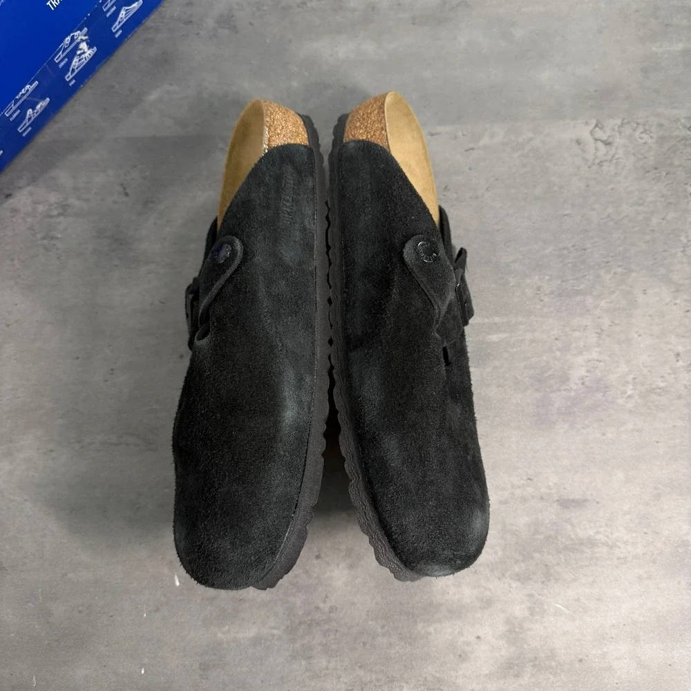 Birkenstock Boston Clogs Mens 43 Black Suede Soft Footbed Mules 0660471